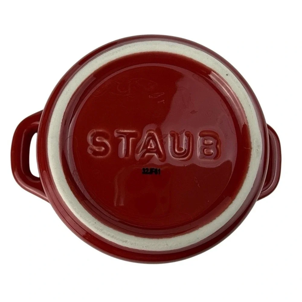 STAUB Ramekin Red Ceramic Casserole Mini Dish‎ w/Lid La Cocotte Kitchen Cookware